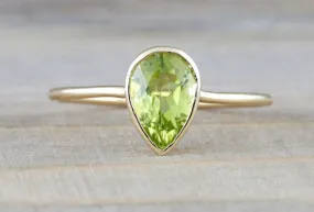 Pear Green Peridot Shape Bezel Band Ring