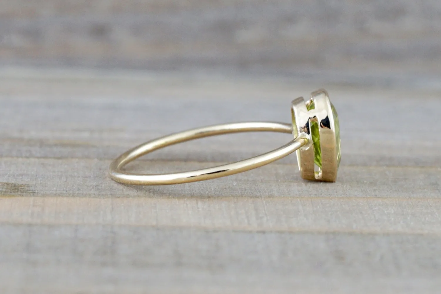 Pear Green Peridot Shape Bezel Band Ring