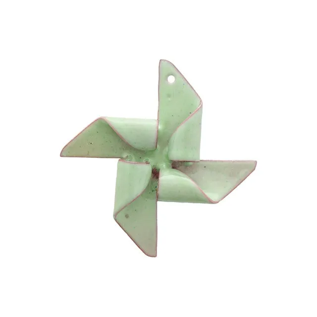 Pendant, Large Pinwheel 38mm, Enameled Brass Light Lichen Green, by Gardanne Beads (1 Piece)