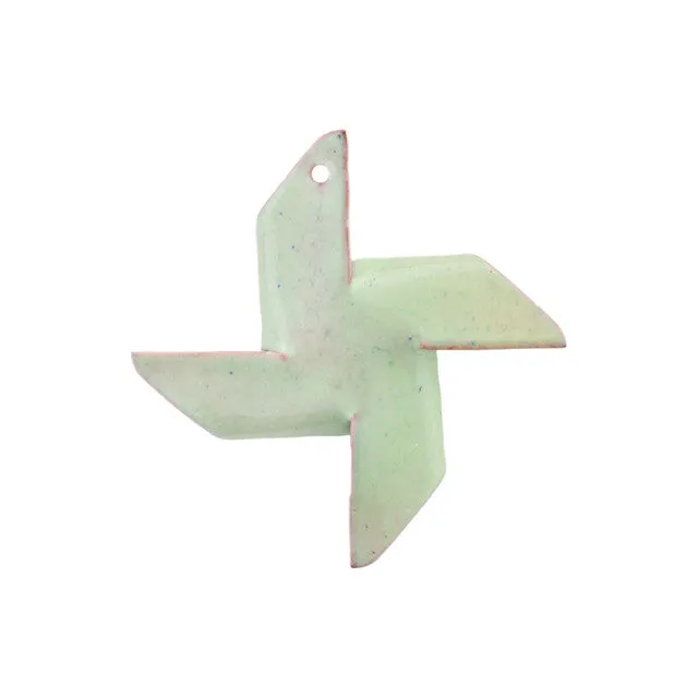 Pendant, Large Pinwheel 38mm, Enameled Brass Light Lichen Green, by Gardanne Beads (1 Piece)