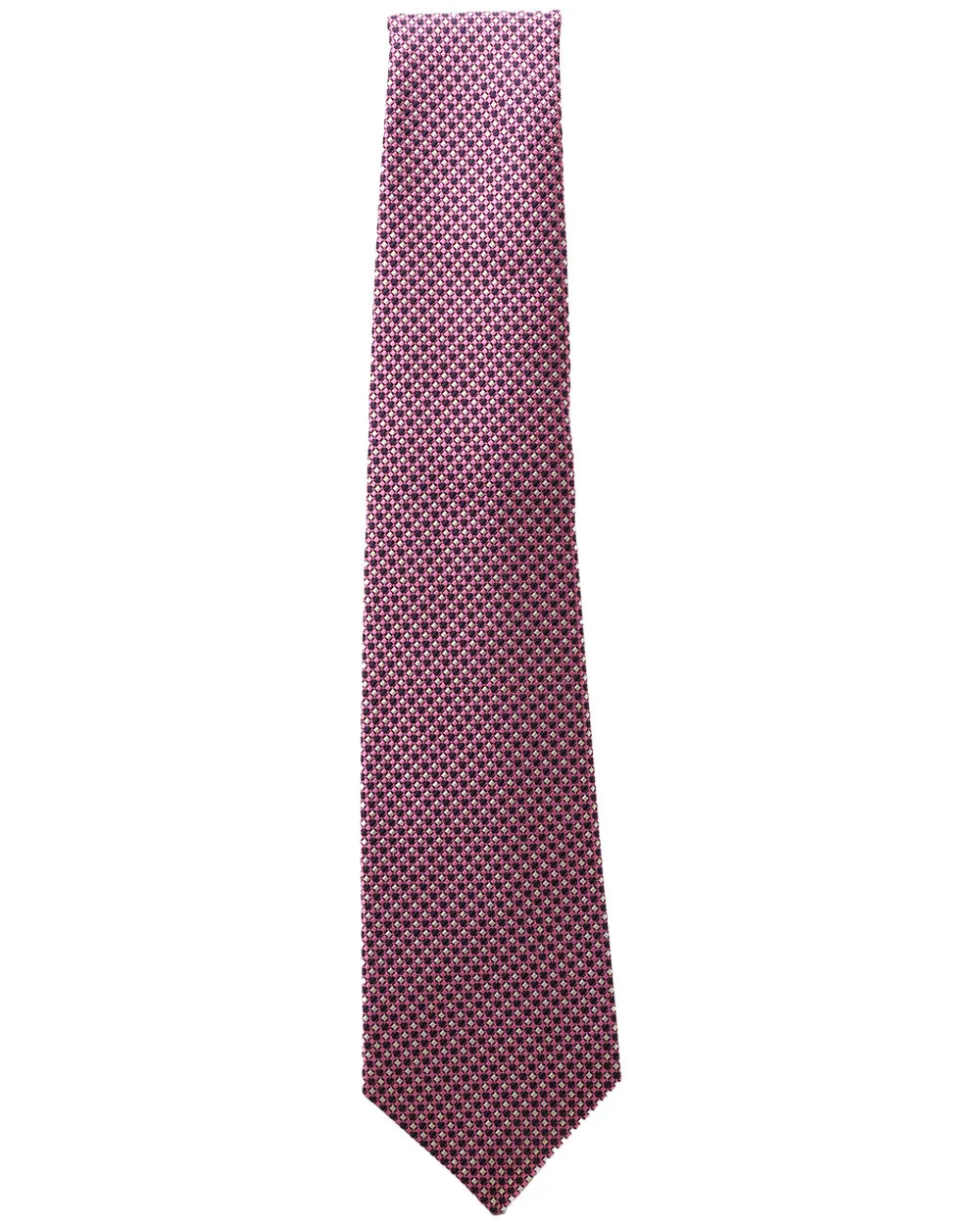 Pink and Navy Checked Woven Silk Tie