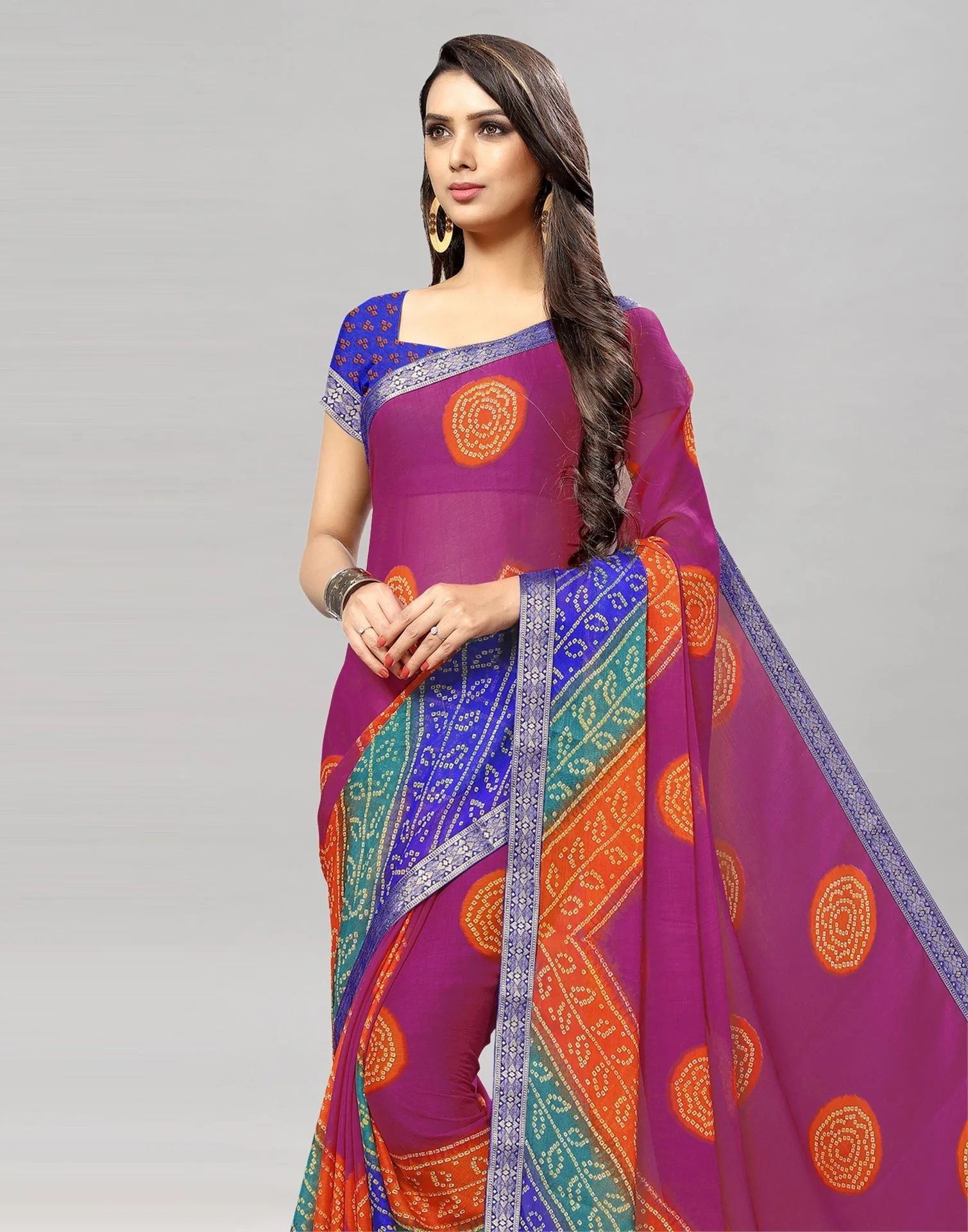 Pink Bandhani Printed Saree