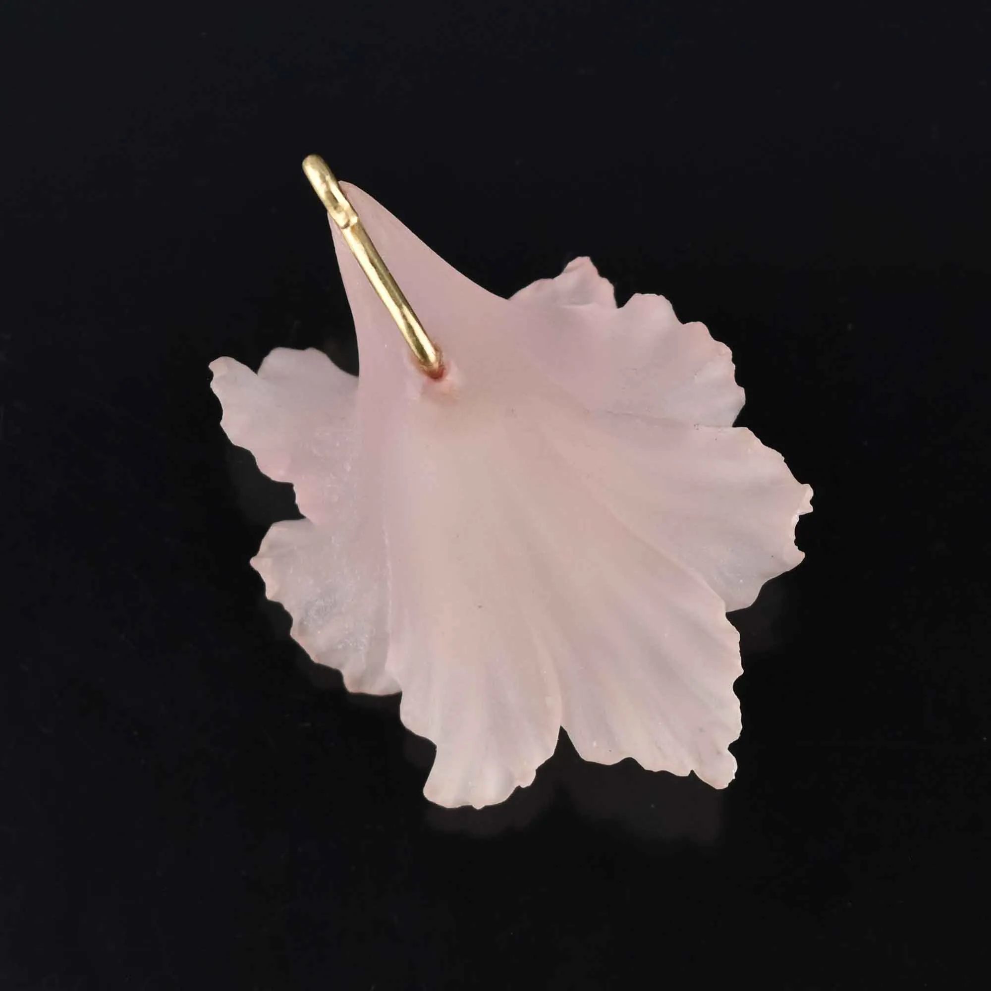 Pink Frosted Glass Flower Opal Cabochon 14K Gold Pendant