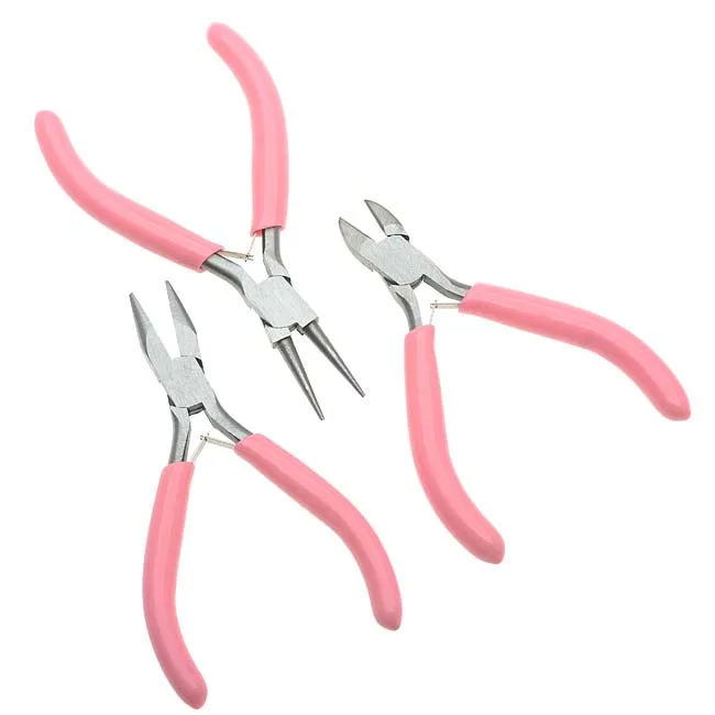 Pink Jewelers Tools 3 Piece Pliers/Cutter Kit With Case