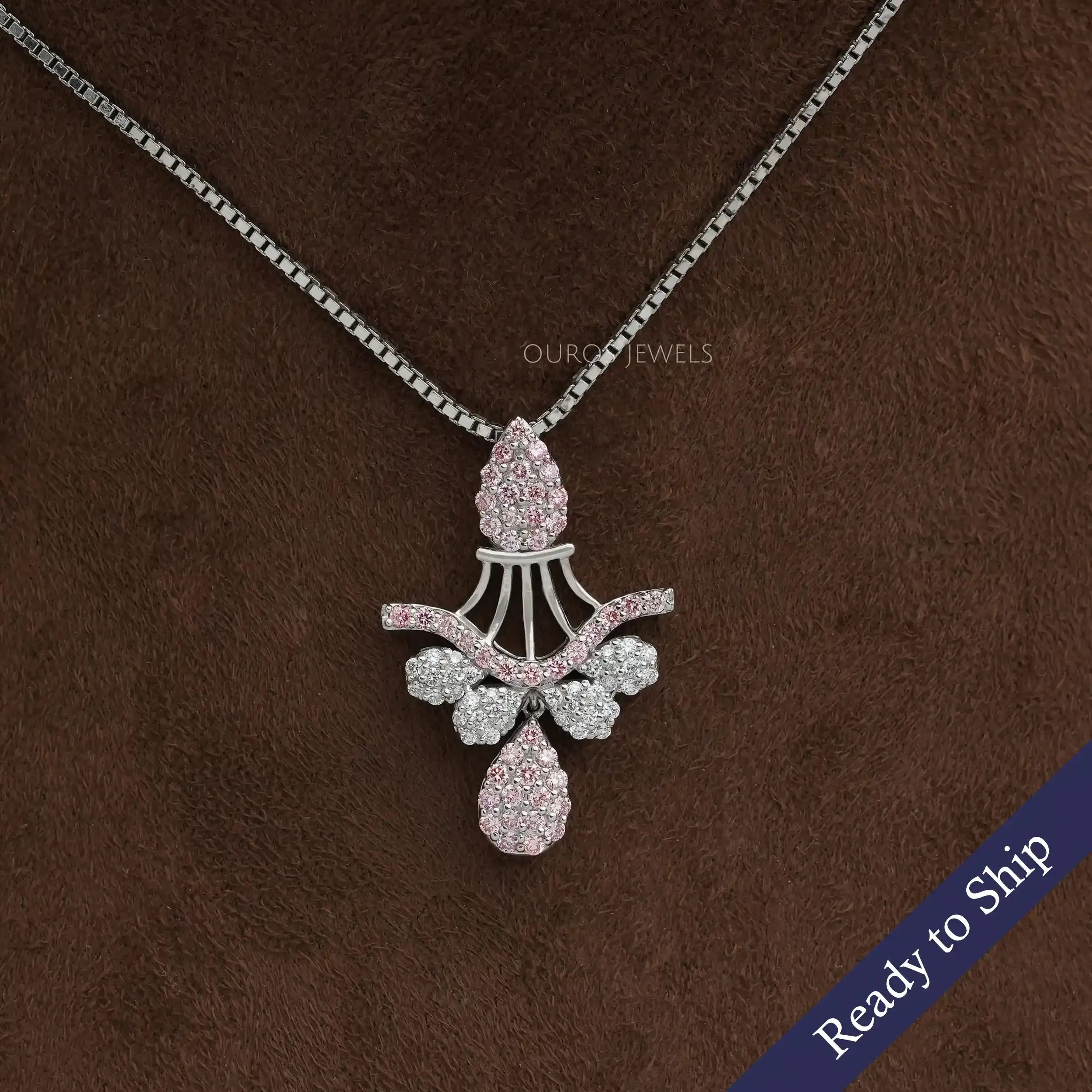 Pink Round Cut Unique Style Lab Diamond Pendant