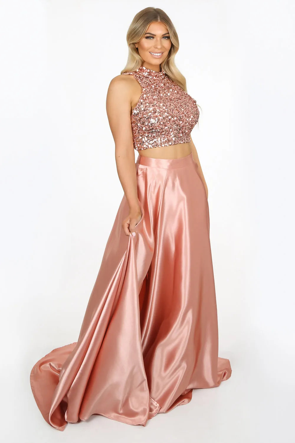 Pink Satin Maxi Skirt