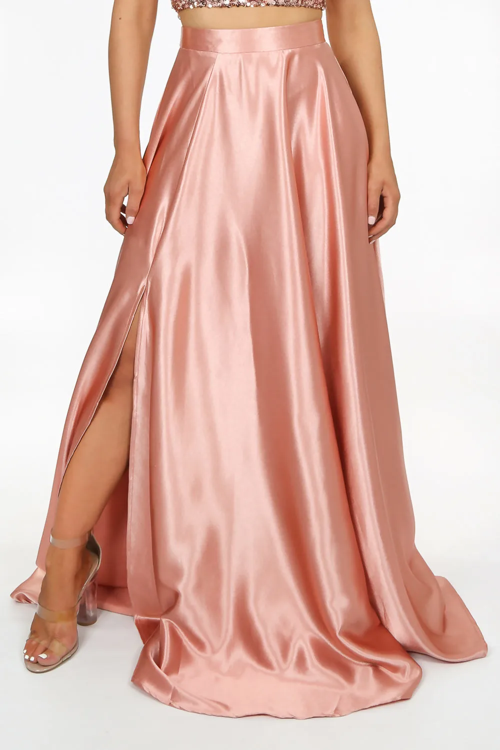 Pink Satin Maxi Skirt