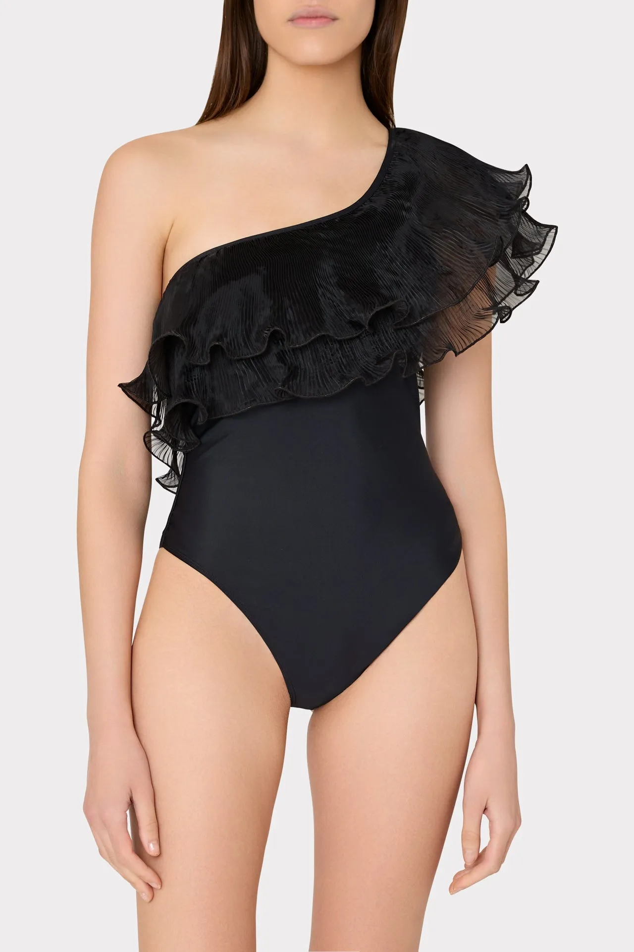 Pleated Organza One Shoulder One Piece