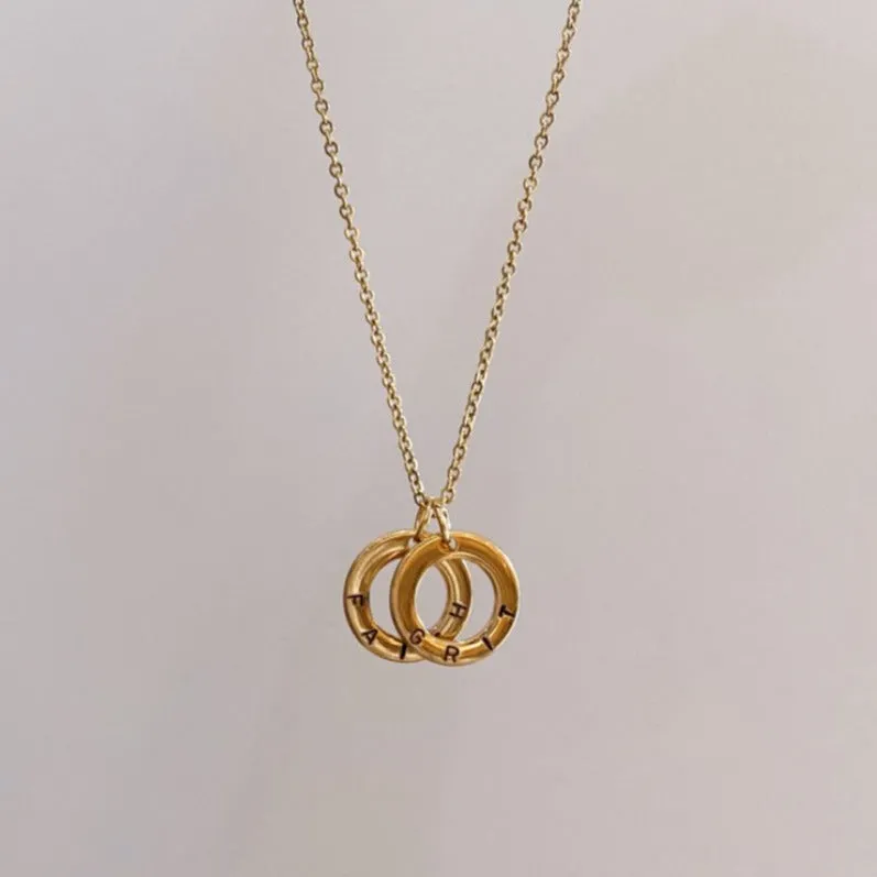 PRE-ORDER Lazer Engraved Double Ring Necklace (8 characters)