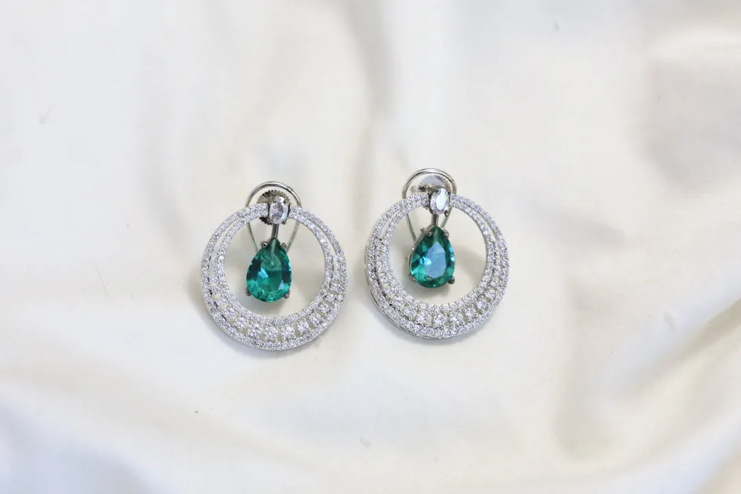 Premium CZ Chandbaali Earrings - Sea Green