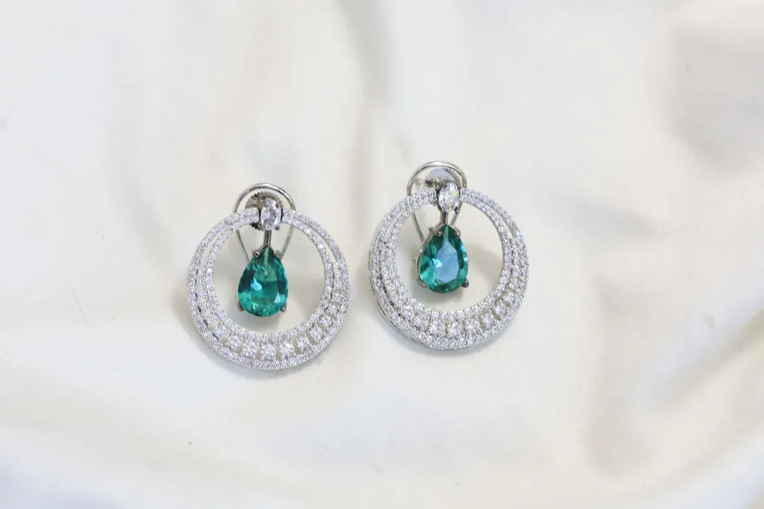 Premium CZ Chandbaali Earrings - Sea Green