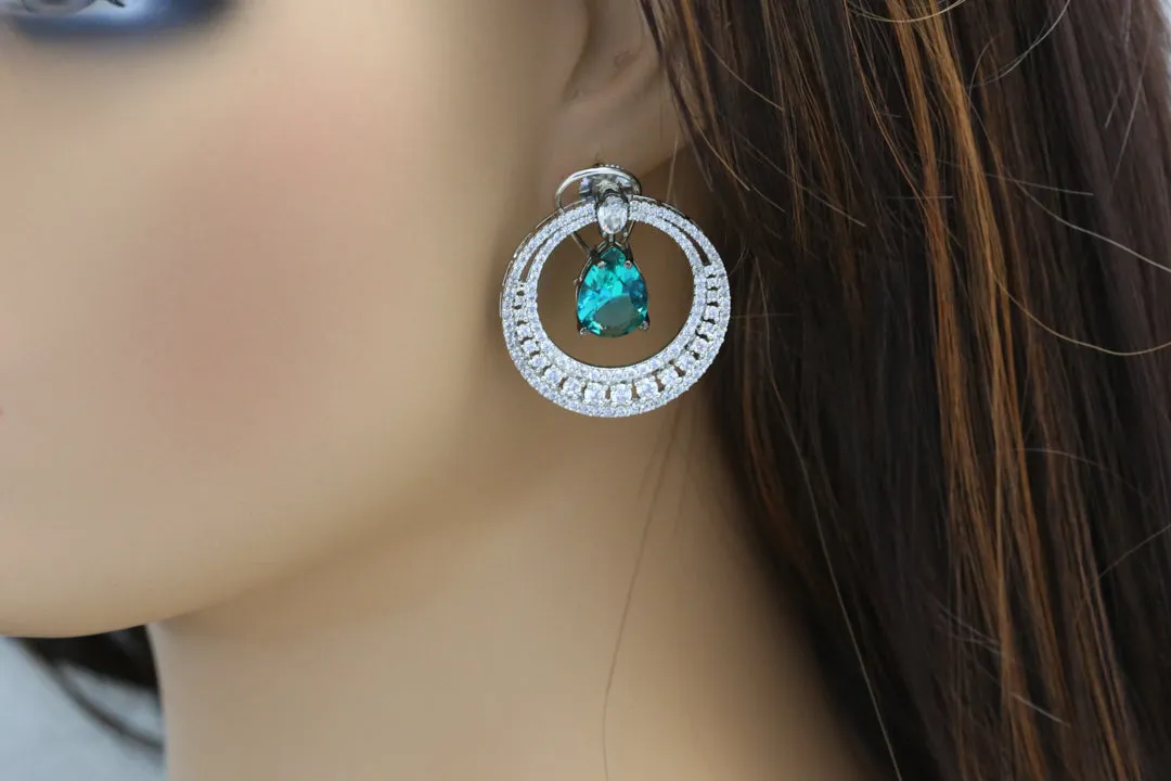 Premium CZ Chandbaali Earrings - Sea Green