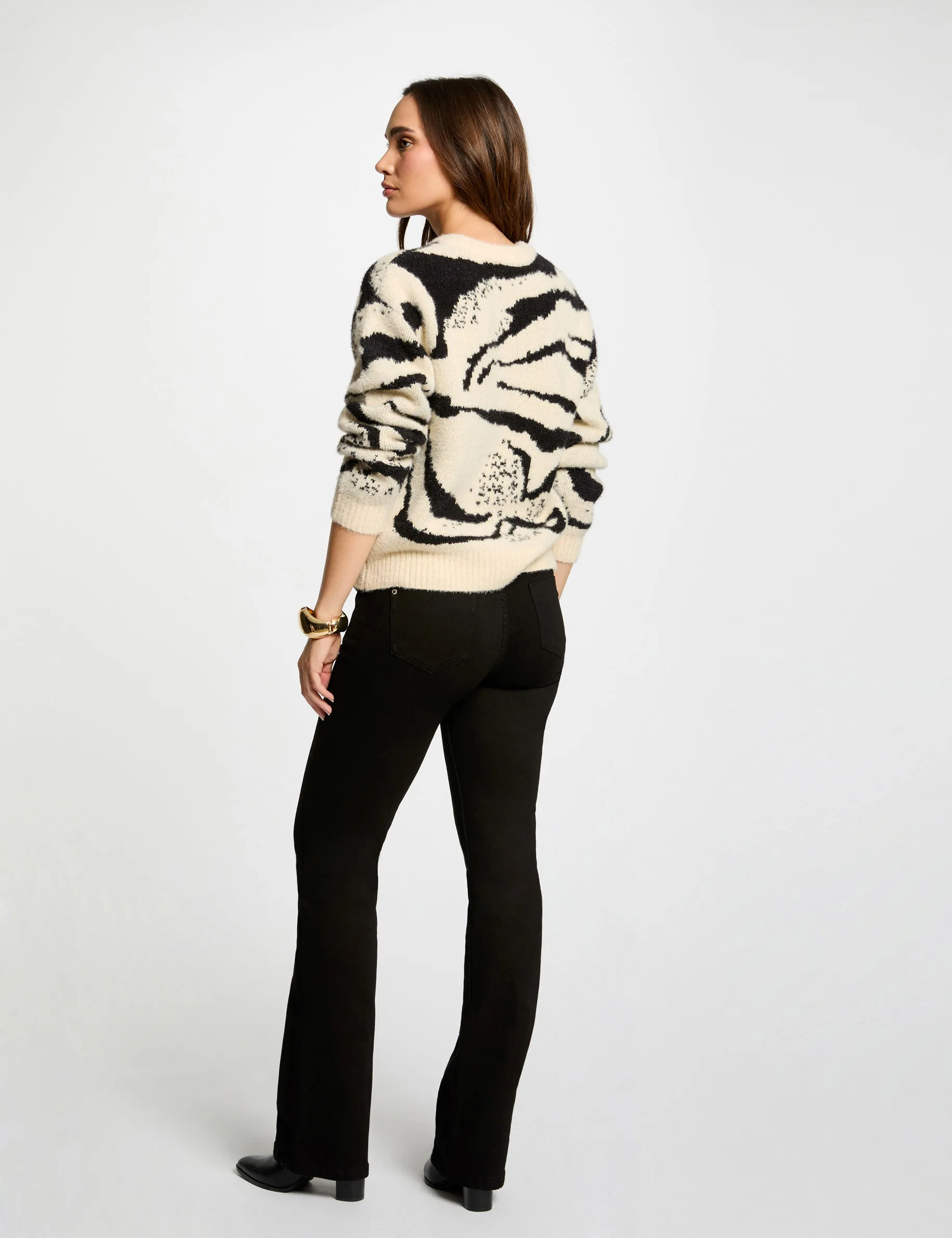 Printed jumper round neck beige women