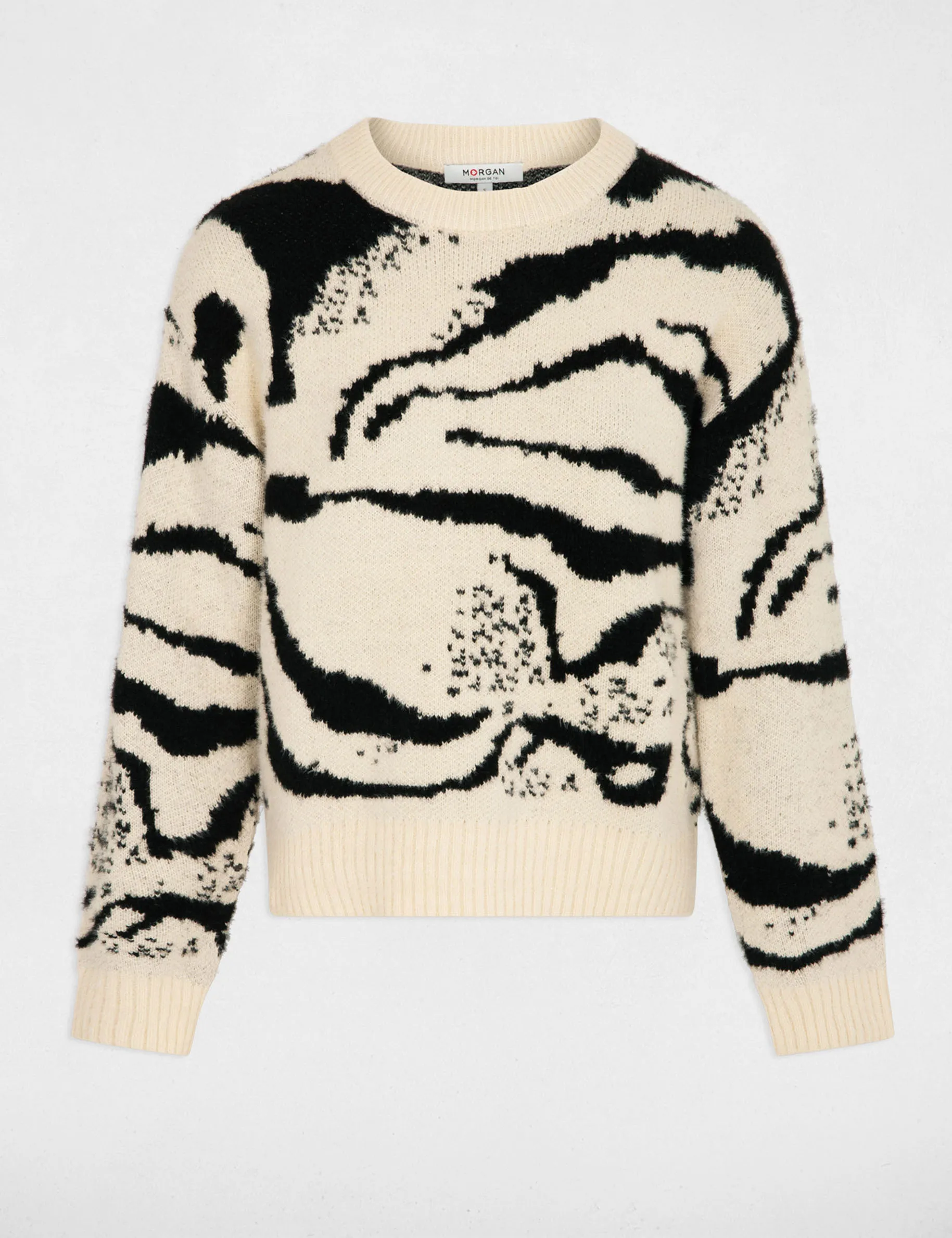 Printed jumper round neck beige women