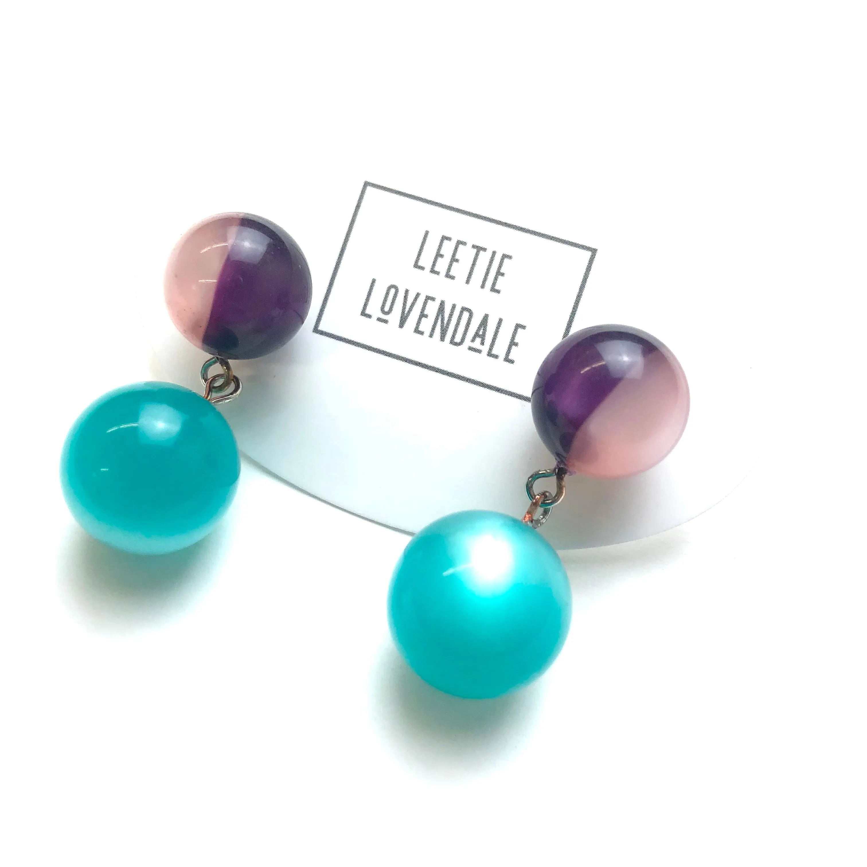 Purple & Pink Harlequin with Teal Moonglow Lollipop Drop Earrings