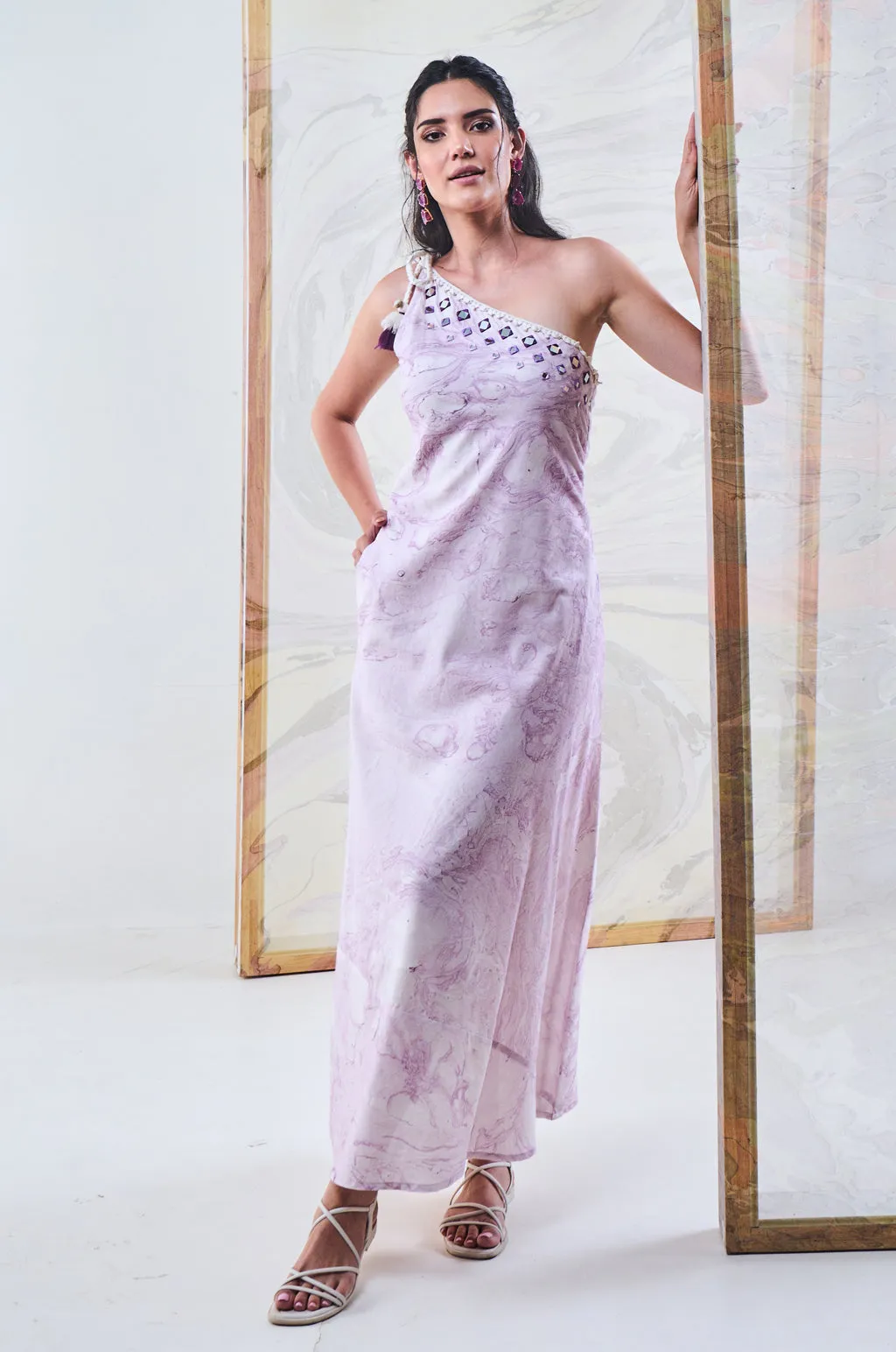 Purple Marble One Shoulder Dress