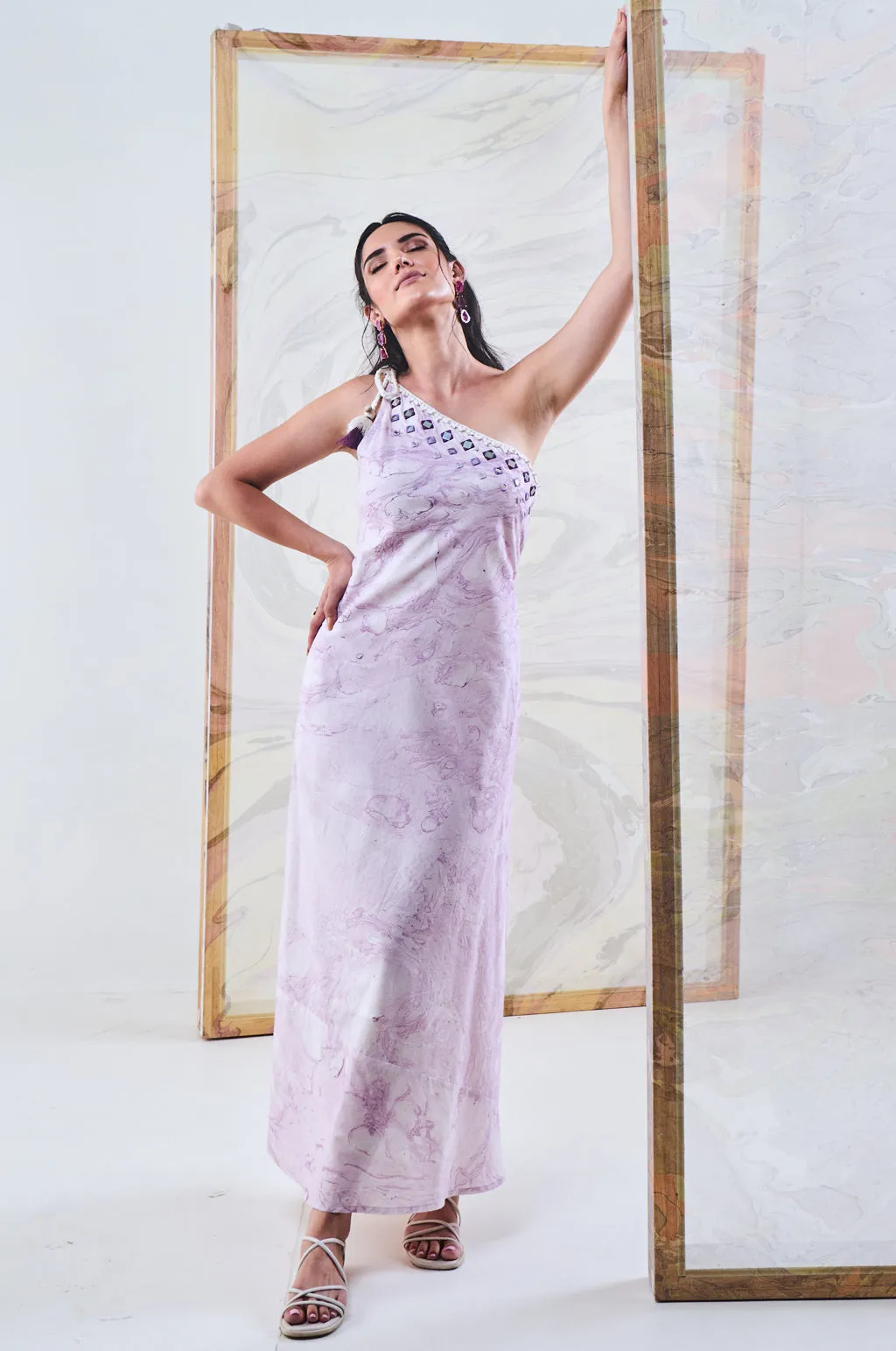 Purple Marble One Shoulder Dress