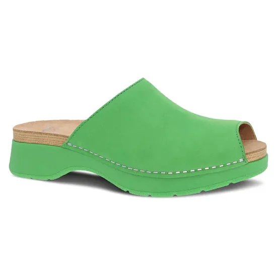  Ravyn Mule Peep-Toe Slide in Lime  