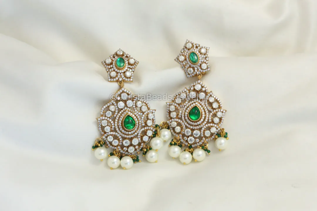 Real Moissanite Green Pota Earrings - Pearl Drops