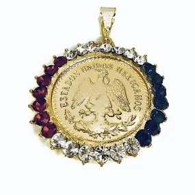 Red green and white 18kts of gold plated centenario pendant mexican coin