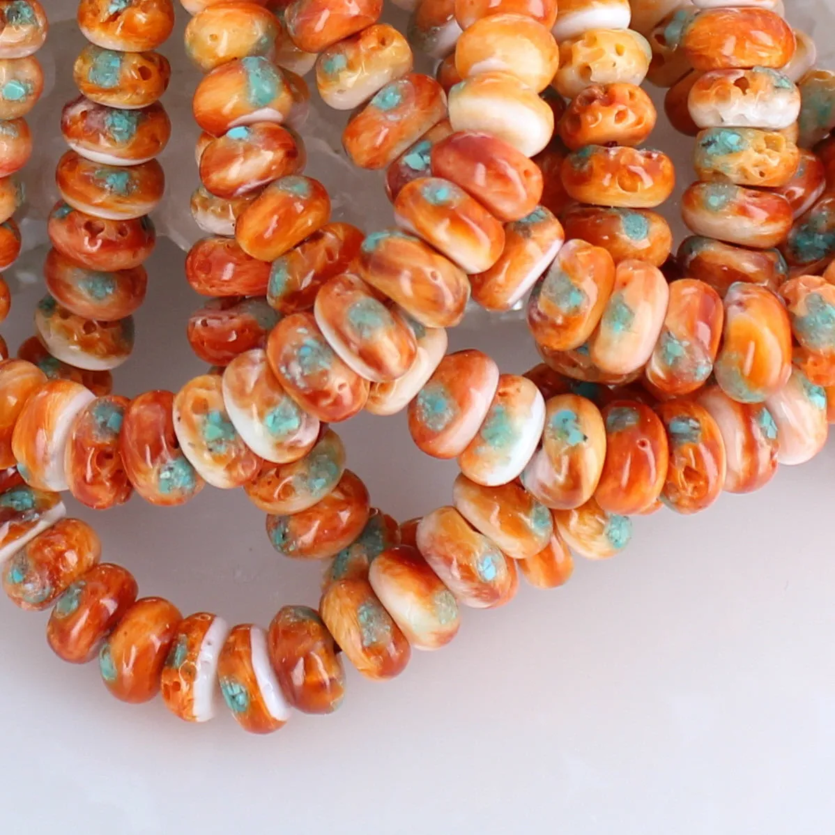 Red Orange Spiny Oyster Beads With Turquoise Inlay 16 Graduated 4-8mm