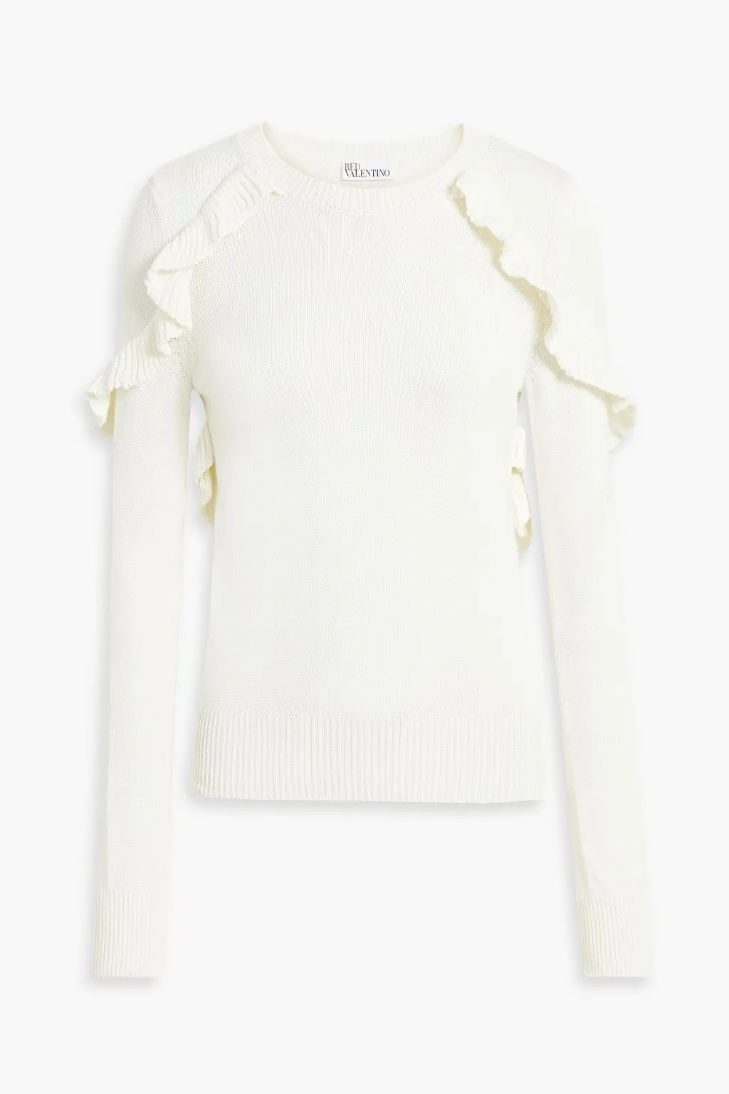 RED VALENTINO  |Crew Neck Long Sleeves Plain Cotton V-neck & Crew neck