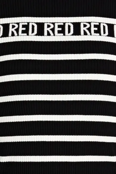 RED VALENTINO  |Stripes U-Neck Long Sleeves Logo V-neck & Crew neck