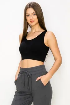 Ribbed Black Deep Scoop Cropped