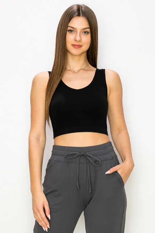 Ribbed Black Deep Scoop Cropped