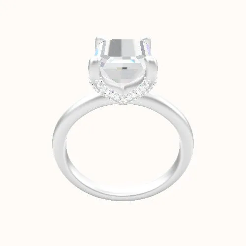 Rounded Solitaire Engagement Ring With Double Pave V Prong Head