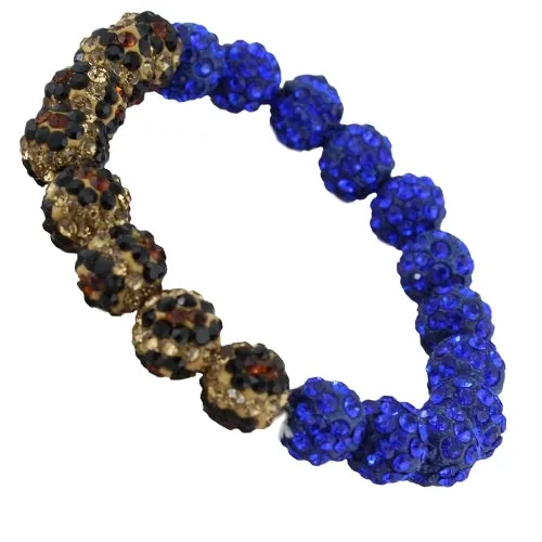 Royal Blue & Leopard Rhinestone Paved Beaded Stretch Bracelet