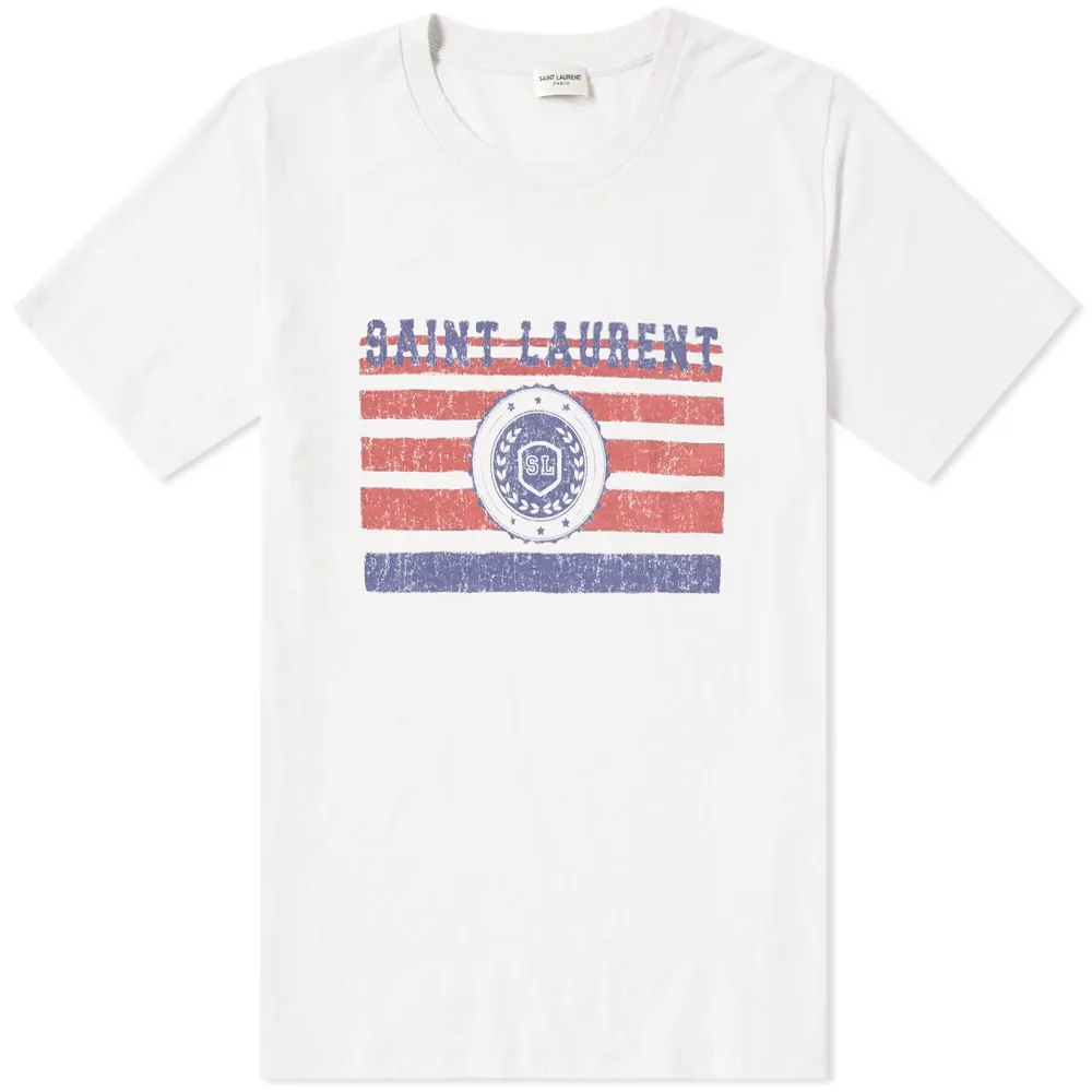 Saint Laurent College Flag Print TeeWhite & Red