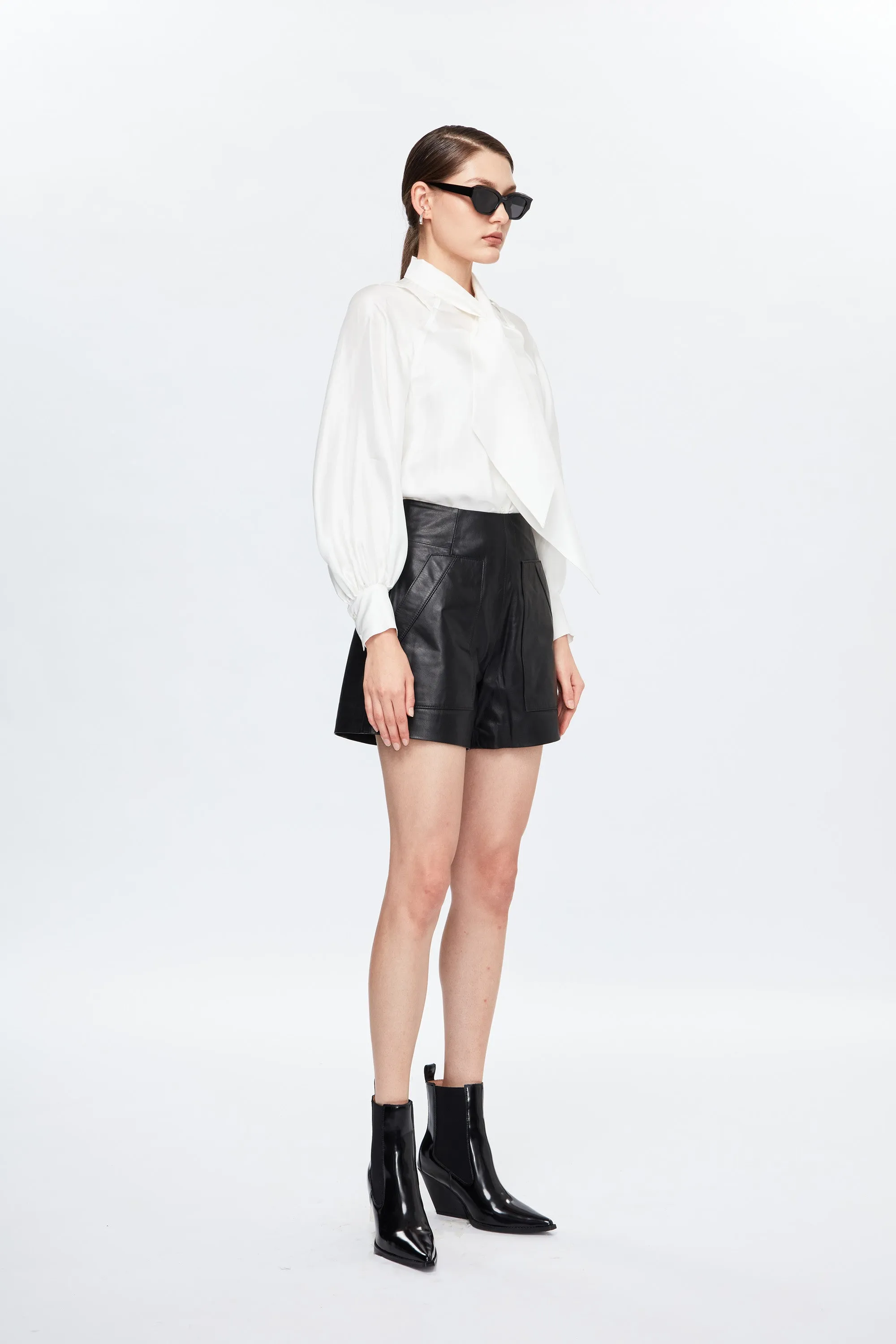 Slim-Cut Leather Shorts