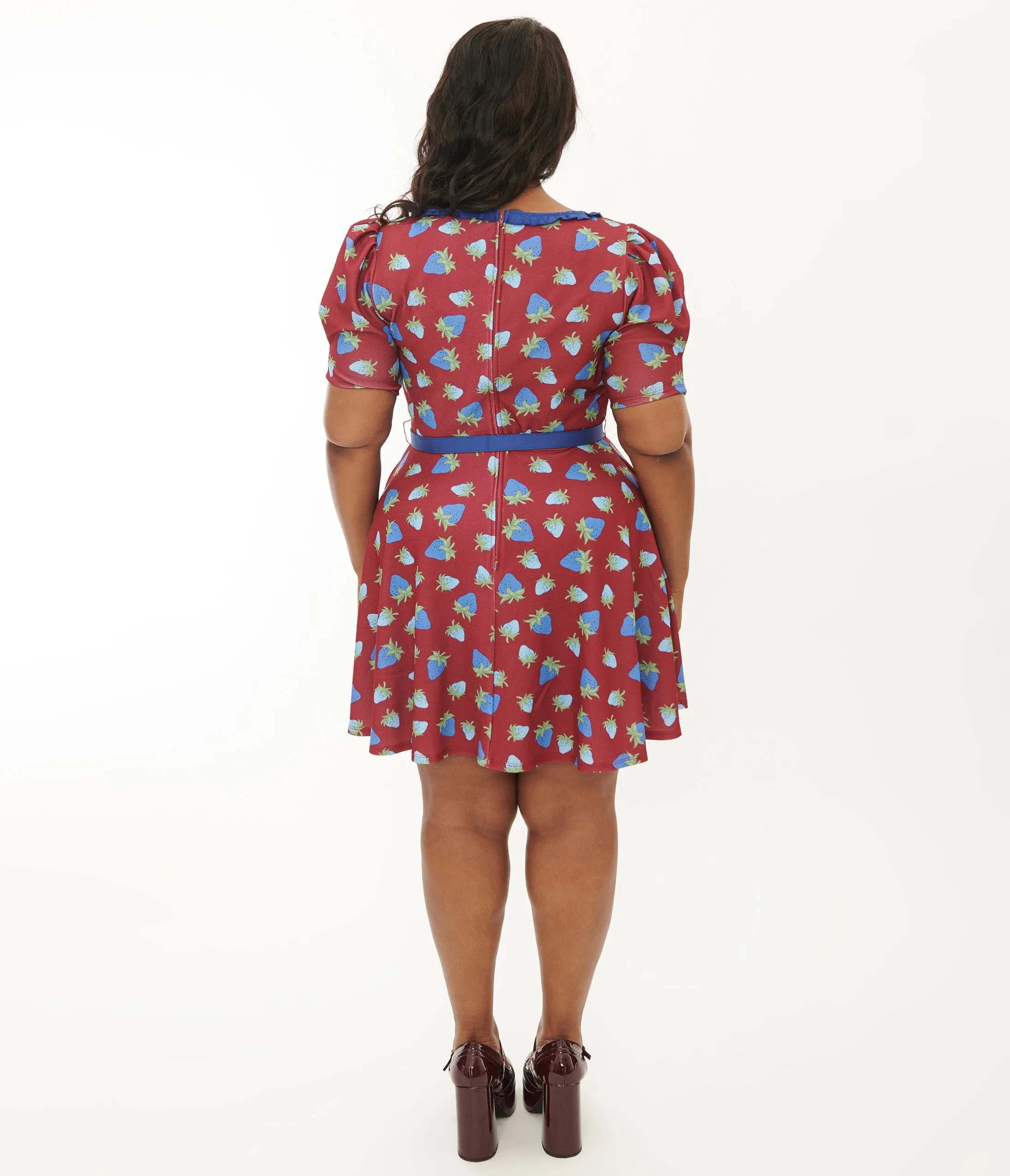 Smak Parlour Plus Size Burgundy & Blue Strawberry Group Chat Flare Dress