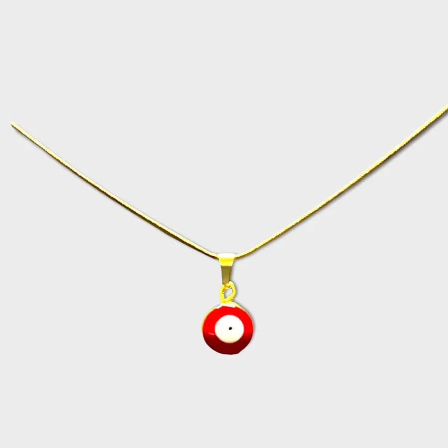 Snake chain red evil eye charm - necklace 18kts gold plated