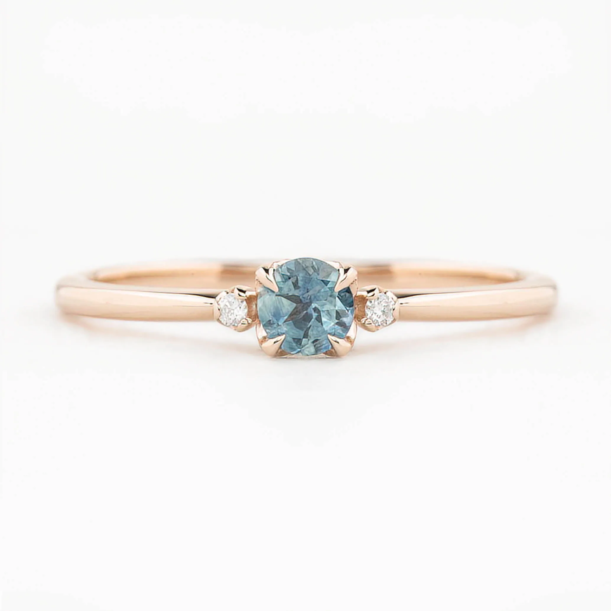 Sofia Ring 4mm 0.30ct Blue Round Montana Sapphire, 14K Rose Gold