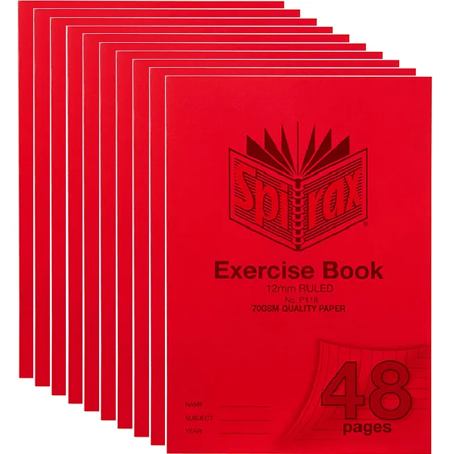 Spirax P118 Exercise Book Ruled 12mm 70GSM 48 Page A4 Red 10 Pack