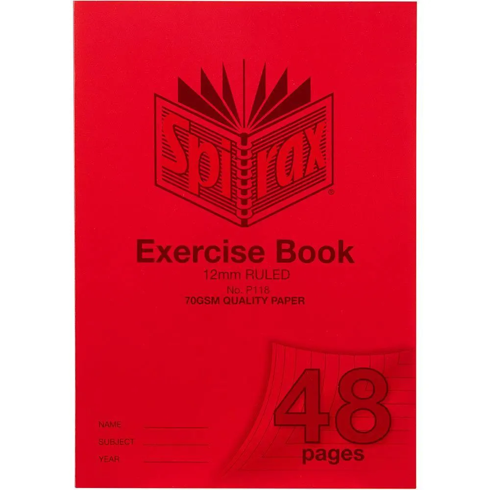 Spirax P118 Exercise Book Ruled 12mm 70GSM 48 Page A4 Red 10 Pack