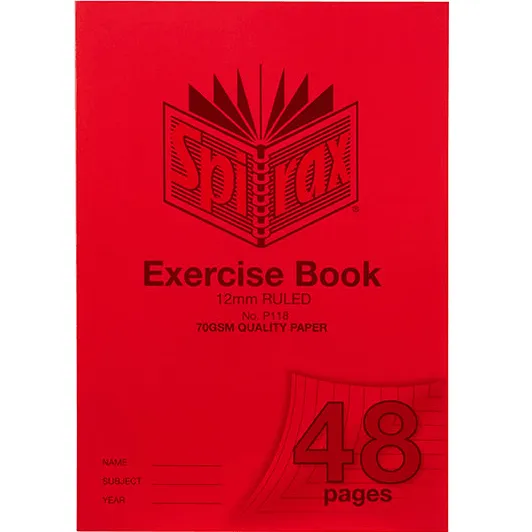 Spirax P118 Exercise Book Ruled 12mm 70GSM 48 Page A4 Red 10 Pack