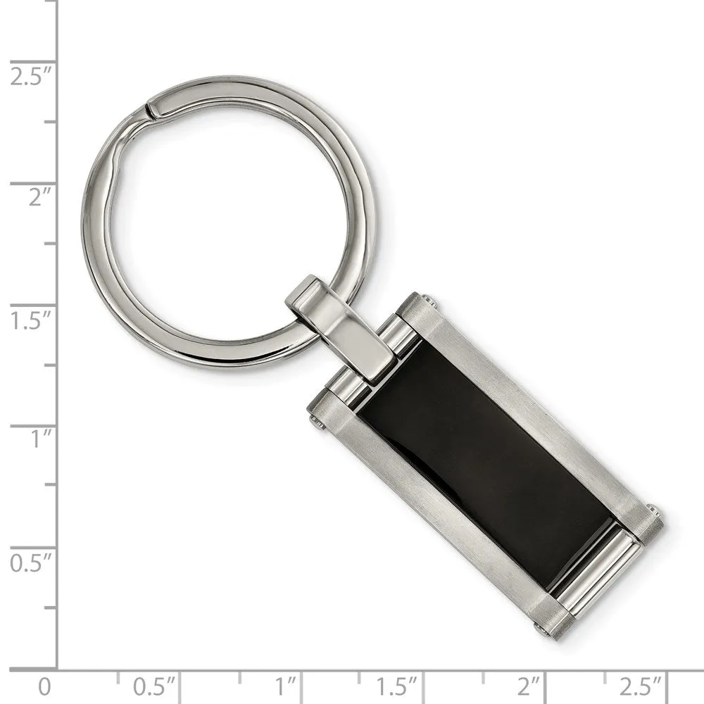 Stainless Steel & Black Acrylic Rectangle Key Chain