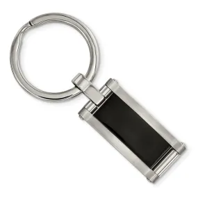 Stainless Steel & Black Acrylic Rectangle Key Chain