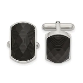 Stainless Steel & Black Carbon Fiber Faceted Cuff Links, 22 x 14mm