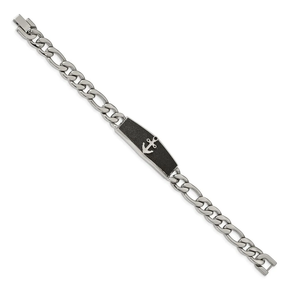 Stainless Steel & Black Plated Anchor I.D. Figaro Bracelet, 8.5 Inch