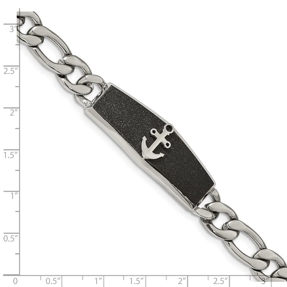 Stainless Steel & Black Plated Anchor I.D. Figaro Bracelet, 8.5 Inch