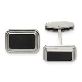 Stainless Steel & Black Plated Step Edge Rectangle Cuff Links, 20x12mm