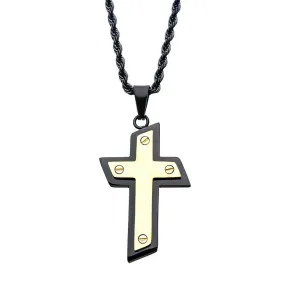 Stainless Steel Black and Gold Ion Plated Cross Pendant with Chain