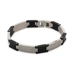 Stainless Steel Black Ion Plated and Steel Solid Carbon Fiber Link Bracelet