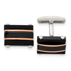 Stainless Steel Polished Black & Rose Tone Plated Cuff Links, 17x14mm