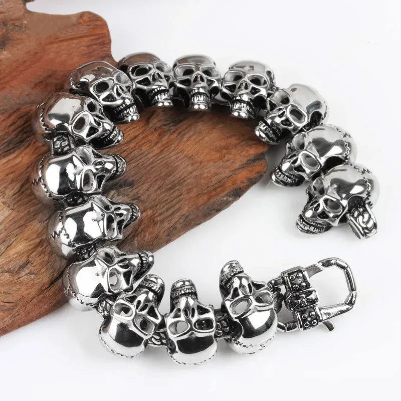 Stainless Steel Skull Charm Men's Hand Bracelet