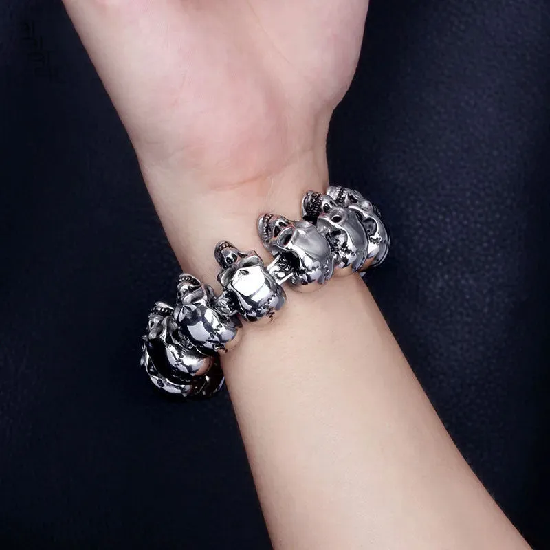 Stainless Steel Skull Charm Men's Hand Bracelet